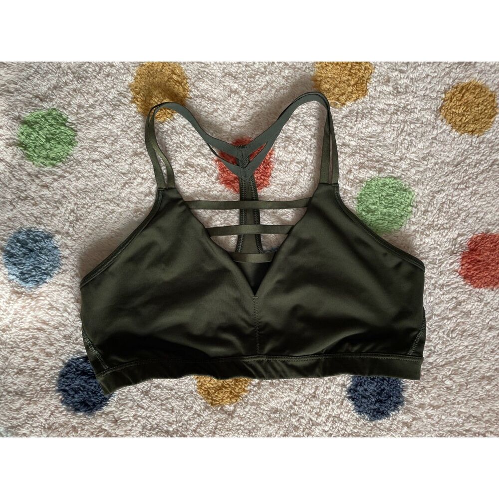 Victoria’s Secret Olive Green Strappy Sports Bra | Large | VSX Front Cage Detail